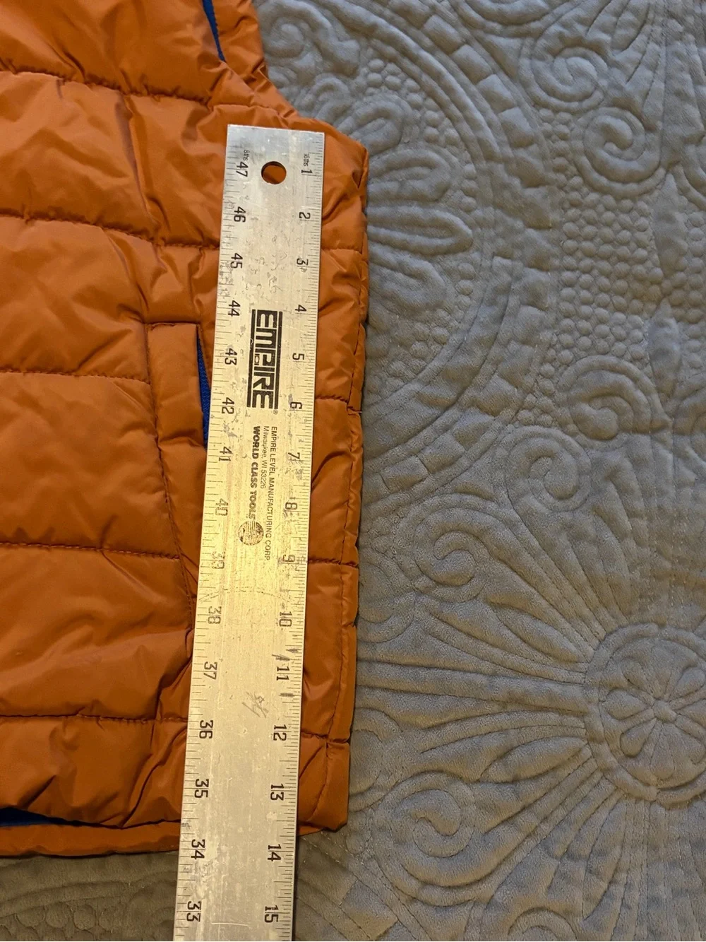 Amazon Essentials Orange Puffer Vest with Blue Trim